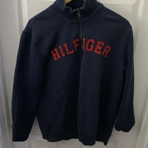 Tommy Hilfiger Sweater Men Medium Blue Faded Sweatshirt Pull Over Quarter Zip - Picture 1 of 4