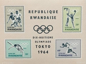 1964 RWANDA 18TH OLYMPIC GAMES STAMPS SHEET OF 4 MNH SPORTS BASKETBALL SOCCER - Picture 1 of 1