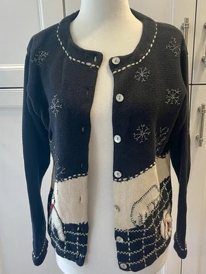 Susan Bristol Women's Cardigan Sweater Holiday Polar Bear Christmas Small Petite - Image 1 of 4