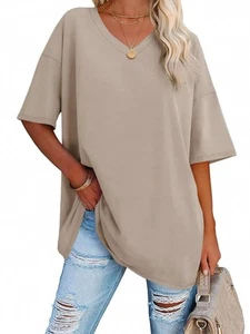Womens Oversized Tshirts V Neck Tee Shirts Half Sleeve Loose Fit T Shirt Cott... - Picture 1 of 3
