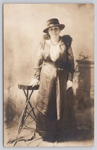 RPPC Older Woman in Fancy Dark Silk Dress Hat Real Photo CYKO 1904-1908 Postcard - Picture 1 of 2