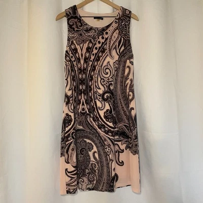Tommy Hilfiger Soft Pink Black Paisley A-Line Shift Dress Stretchy Womens 12 EUC - Image 1 of 4