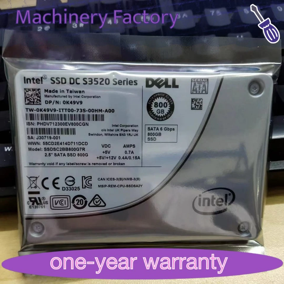 800GB Intel SSD SSDSC2BB800G7R DC S3520 Series 6Gb/s MLC 2.5" SATA III 0K49V9 - Image 1 of 1