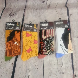 Disney Novelty Crew Socks 4 pairs/ Moana Maui, Winnie, Cruella, & Snow White - Picture 1 of 4