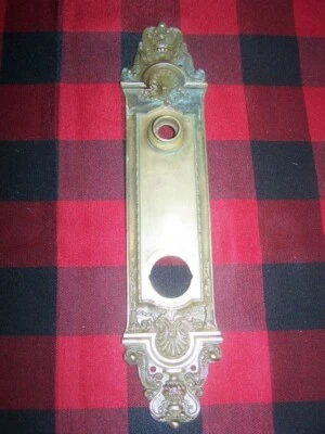 Antique 12 3/4"  Red Brass Yale & Towne Louis XV Door Entry Back Plate #2 of 2 - Image 1 of 3