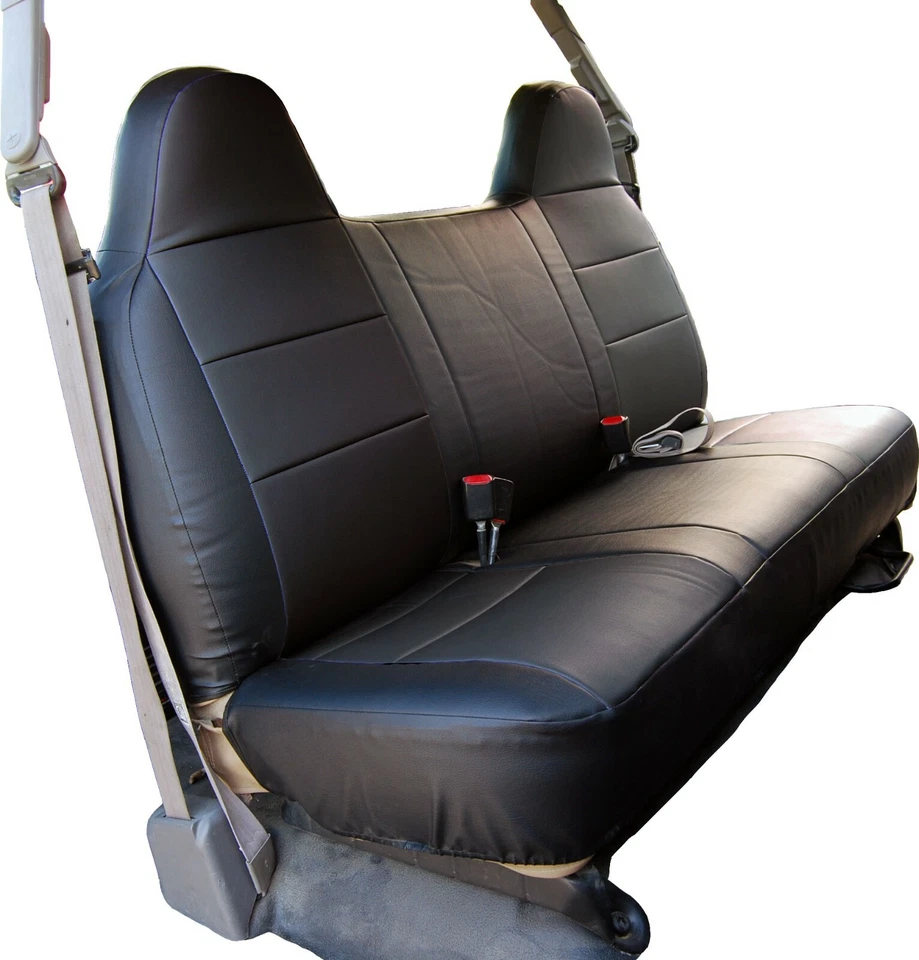 IGGEE S.LEATHER CUSTOM BENCH FRONT SEAT COVERS FOR FORD F-250 350 BLACK - Image 1 of 4