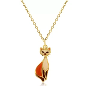 10K Yellow Gold Enamel Posing Cat 22x6mm Rollo Chain Necklace 18" - Picture 1 of 1