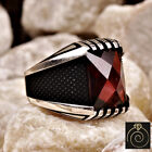 Men Ruby Statement Ring Silver Handmade Vintage Ring Oxidized Engagement Jewelry