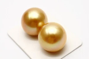 Südsee Paar Perlen lose 17 mm UP natur goldfarben - Bild 1 von 2