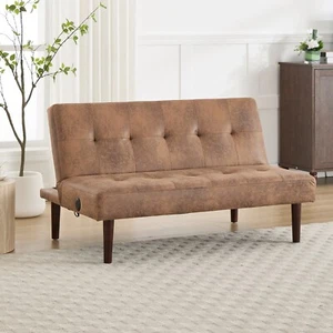 Brown Loveseat Couch Sleeper Sofa Bed Chaise longue Futon Adjustable Backrest - Picture 1 of 11