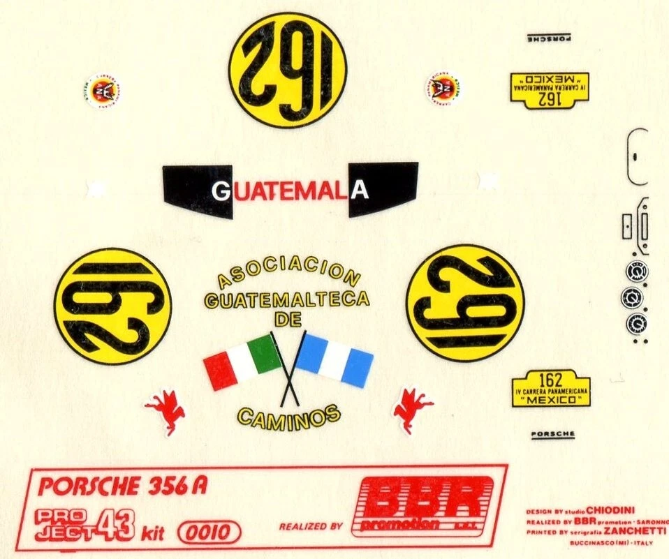 PORSCHE 356A N° 162 IV CARRERA PANAMERICANA  1953 BBR DECALS 1/43 - Immagine 1 di 1