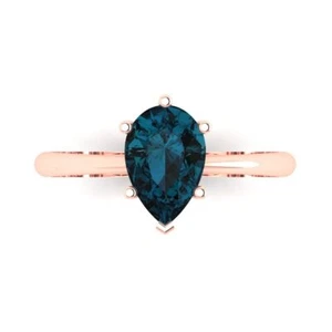 Anillo solitario de piedras preciosas de topacio talla pera de 1,5 quilates de oro rosa, regalo de aniversario - Imagen 1 de 15