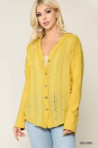 New Gigio By Umgee Cardigan Top Small S Yellow Lace Button Front Boho Peasant - Picture 1 of 9