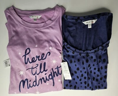 NUEVO CON ETIQUETAS por Wildfox Lote de 2 Camisas de Noche Para Mujer Talla Pequeña "Aquí Hasta Medianoche" Foto 1 de 4