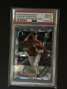 🔥 🔥GUNNAR HENDERSON 2019 BOWMAN CHROME SAPPHIRE #BDC22 ROOKIE PSA 10 Gem Mint - Picture 1 of 3