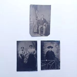 Antike Farbfotos - Schwestern Paar Hut Dame 3 Foto Lot 1860-70er Jahre - Bild 1 von 6