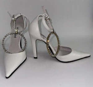 Jeffrey Campbell Sandals 5.5 White Rhinestone Crystals Jeweled NEW - Picture 1 of 9