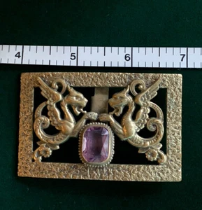 Griffin Dragon Brass Belt Buckle Purple Stone 3 Inch Vintage See Pictures - Picture 1 of 9