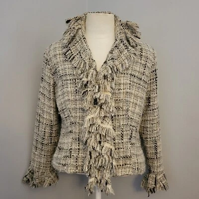 Blazer Anne Fontaine Mujer Talla 5 Gris/Negro Tweed Cremallera Volantes Retroglam Chaqueta Foto 1 de 4