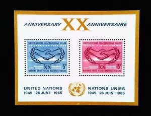 United Nations (NY) Stamps, SC #145 (1965), MNH Souvenir Sheet, XX Anniversary - Picture 1 of 2