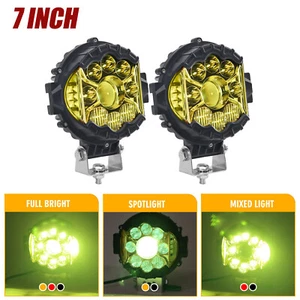 2Pcs 7" INCH Round LED Work Lights Bar Spot Flood Offroad Driving Fog Amber Lamp - Picture 1 of 8