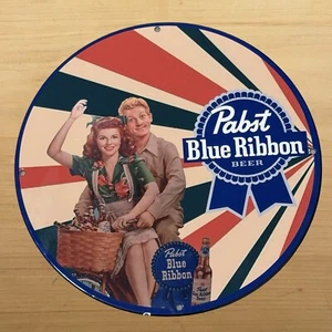 VINTAGE PABST BLUE RIBBON PORCELAIN SIGN BEER ALCOHOL SERVICE STATION PUMP PLATE - Picture 1 of 8