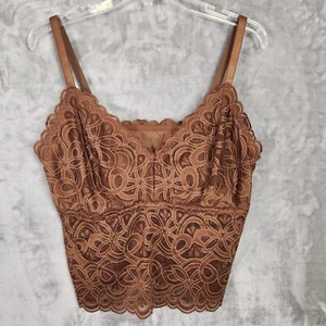 Camiseta sin mangas Aerie para mujer XXL marrón encaje babydoll cami recortada elástica coqueta Y2K - Imagen 1 de 9