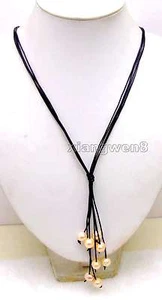 Collar de cuero y perlas naturales 4 hebras de largo 32" rosa patata de 10-11 mm-nec6148 - Imagen 1 de 4