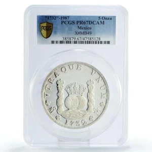 Mexico 5 onzas Numismatic Convention Pillar Dollar PR67 PCGS silver coin 1987 - Picture 1 of 2