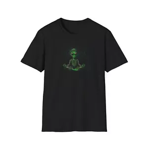 Meditating Alien, Softstyle T-Shirt, Space, Funny, Extraterrestrial, Yoga - Picture 1 of 9