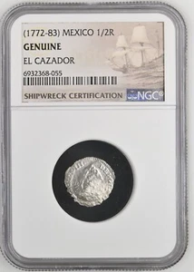 1772-1783 Messico 1/2 Real El Cazador Moneta Argento Naufragio NGC Classificato #055 - Foto 1 di 3