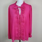 Torrid Womens Top 1X Pink Sheer Ruffle Neck Tie Front Textured Dot Blouse Shirt