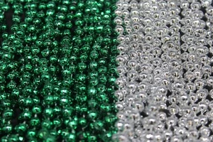 2 Dozen Mardi Gras Beads GREEN AND SILVER 33" School Party Parade 24 NECKLACES - Picture 1 of 5