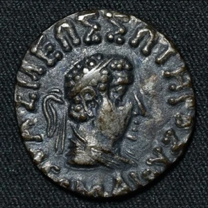 Indo-Greek Kingdom, Hermaios Soter, Circa 50-35 BC, AR Drachm, Posthumous Issue - Picture 1 of 6