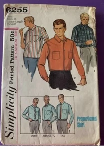 Vintage Simplicity Mens Shirt #6255 Pattern Size 15.5 Neck Uncut - Picture 1 of 2