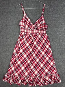 Vintage Faded Glory Kleid Damen 4 rot weiß schwarz kariert Rüschensaum Empire-Taille - Bild 1 von 9
