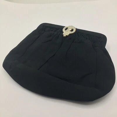 1950's Golden Age English Black Evening Bag with Internal Coin Purse and Mirror  - Image 1 of 4