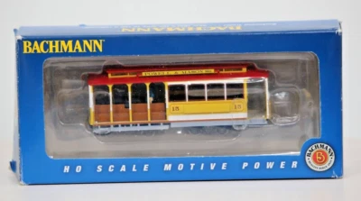 Bachmann HO Gauge Yellow & Red - Cable Car W/ Grip Man 60538 1:87 Scale Trolley - Image 1 of 4