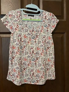 Papermoon Damenbluse weiß/mehrfarbig Blumenmuster Kappe Ärmel quadratischer Ausschnitt Stretch S - Bild 1 von 3