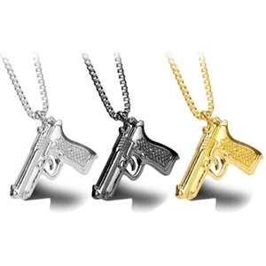 Hip Hop 18K Gold Plated Chain Handgun Pistol Gun Pendant Necklace Men's Jewelry - Picture 1 of 4
