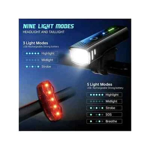 Juego de luces de bicicleta de 3000 lúmenes recargables USB faro y luz trasera - Imagen 1 de 7