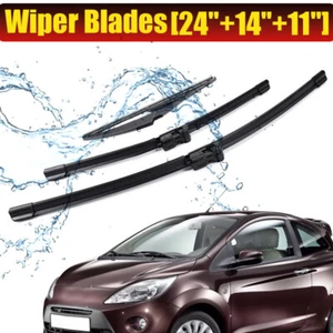 24"&14"&11" For Fiat 500 Ford KA Front & Rear Windscreen Wiper Blades Black UK - Picture 1 of 17