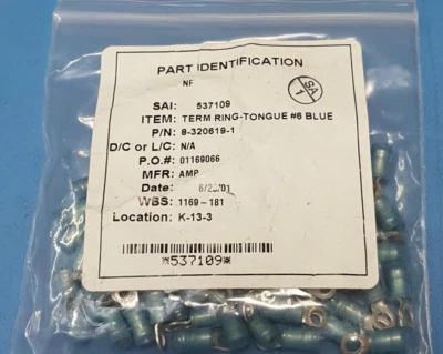 (20pcs) Ring Terminal Connector,8-320619-1, AMP, 6 Stud Circular 14-16 AWG Crimp - Image 1 of 3