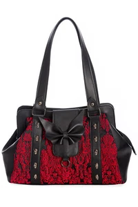 Red Punk Rockabilly Flocking Goth Bat Bow Maplesage Handbag Bag BANNED Apparel - Picture 1 of 3