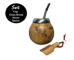 Juego de Calabaza Yerba Mate Hecho a Mano Clásico Mate Taza a Paja Mate Calabaza Mapa México - Imagen 1 de 6