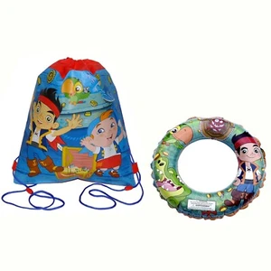 DISNEY JAKE & PIRATES Kids Sport Drawstring Sling Bag + Bonus Swim Ring Tube Toy - Picture 1 of 6