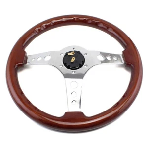 For Chevy Ford GMC 6 Hole 14" 3 Spoke Silver Wooden Steering Wheel - Picture 1 of 7