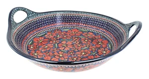 Blue Rose Polish Pottery Jungle Flower Large Deep Bowl with Handles - Picture 1 of 1