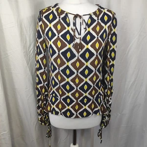 TORY BURCH Damen Seidenbluse Gr. 4 (UK 8) Rautenmuster Bindeband Rüschensaum - Bild 1 von 21