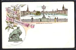Lithographie Frankfurt-Ostend, Ansicht von der neuen Brücke, Ariadne-Skulptur - Bild 1 von 2